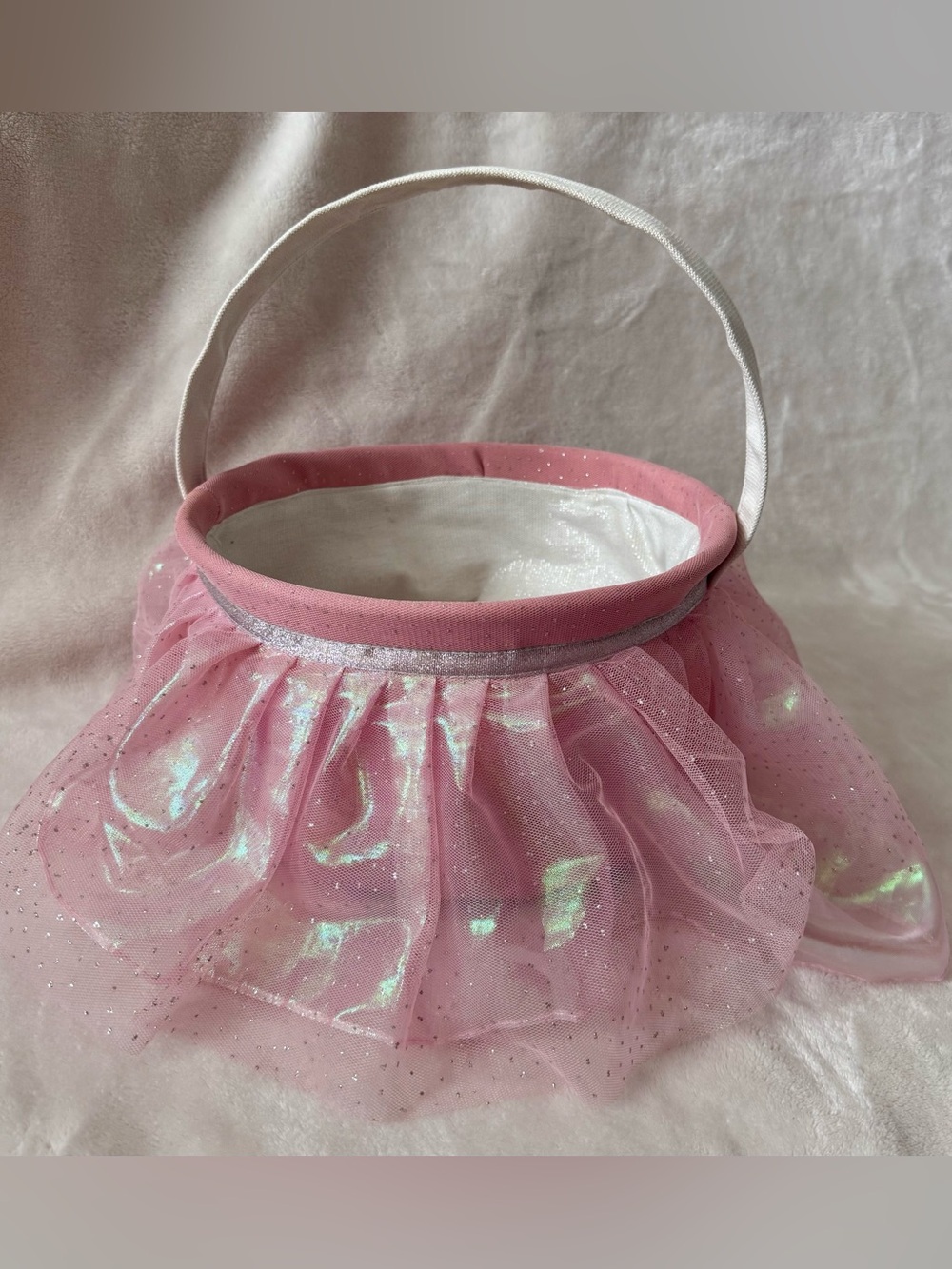 Pink Fairy Princess Whimsical Tulle Trick or Treat Basket Halloween Costume Bag
